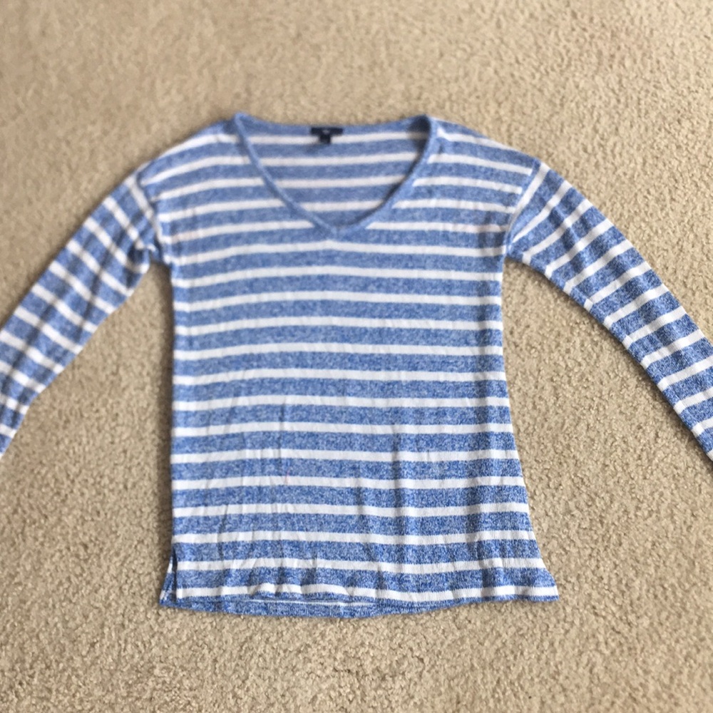 Blue and white striped gap sweater